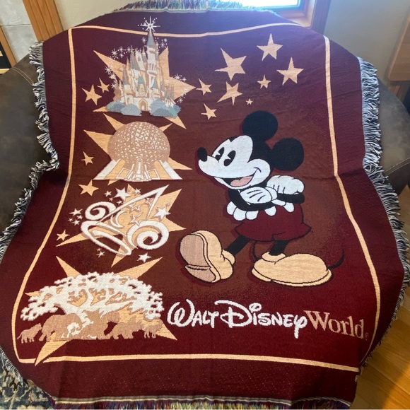Disney Other - Vintage Mickey Mouse Walt Disney Parks Woven Throw Blanket Tapestry Castle 5'x4'